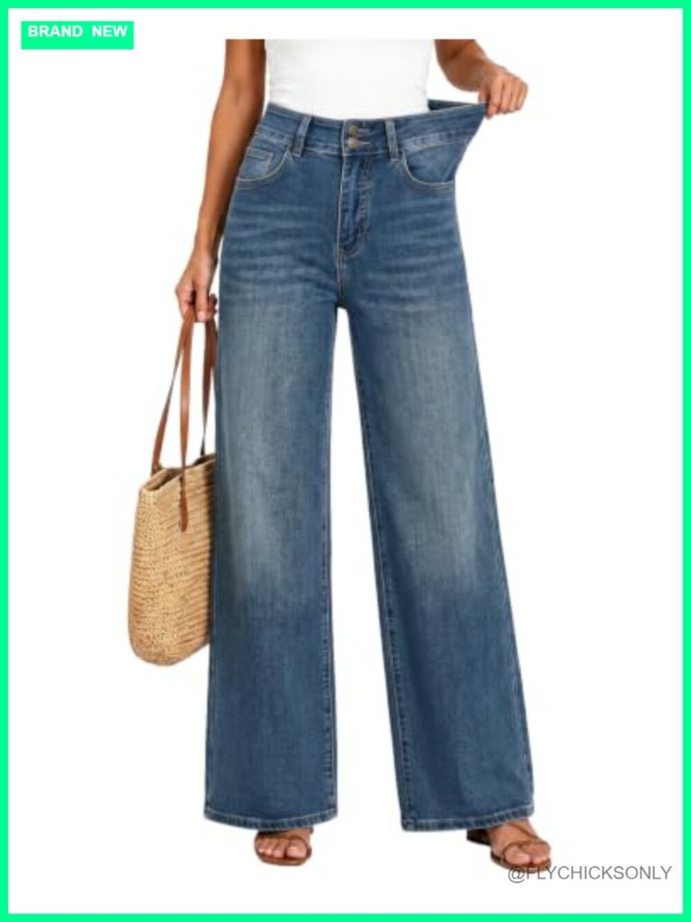 High Waisted Wide Leg Jeans Stretchy Loose Fit Petite & Regular Length